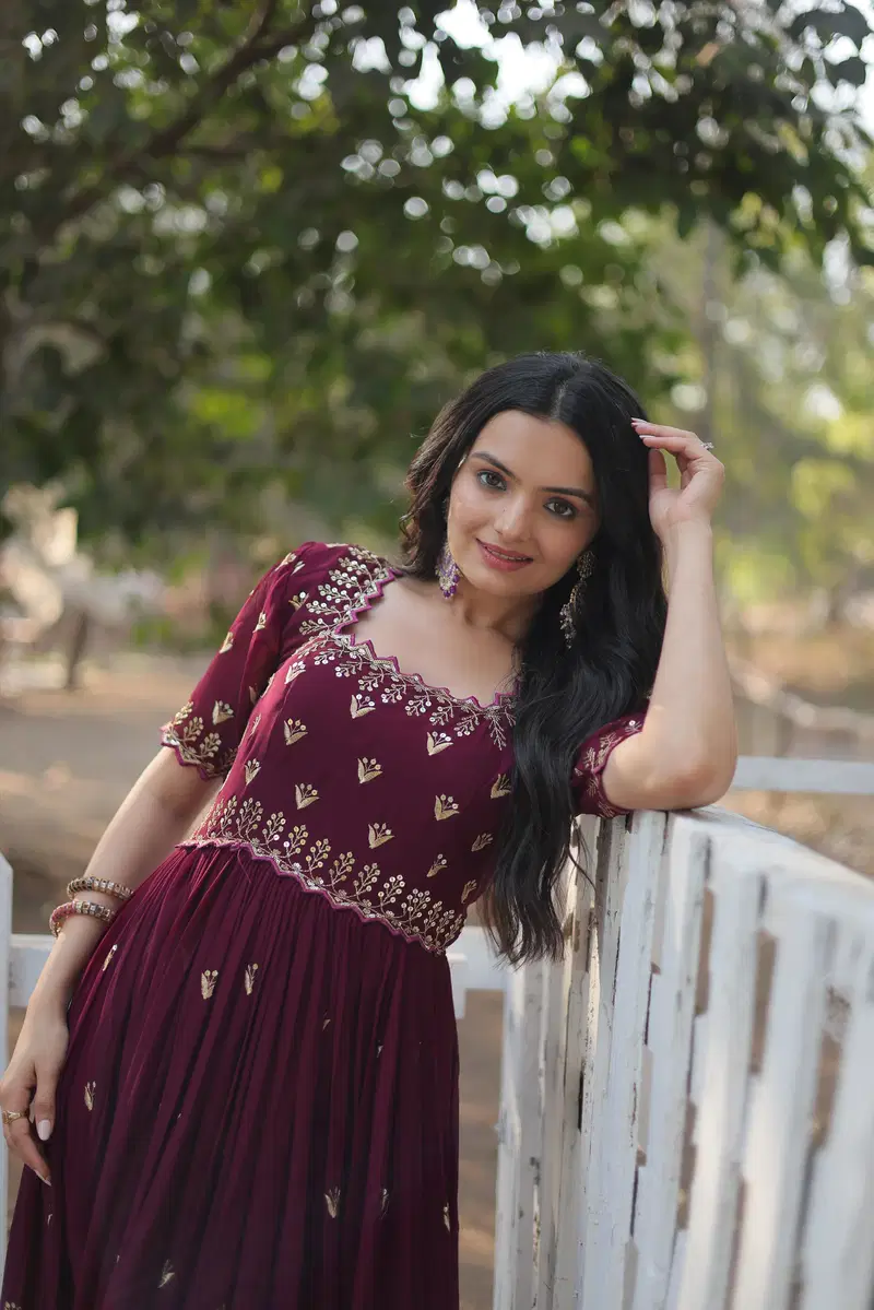 KA 1111 Faux Blooming Embroidery Wedding Gown Wholesale Price In Surat
